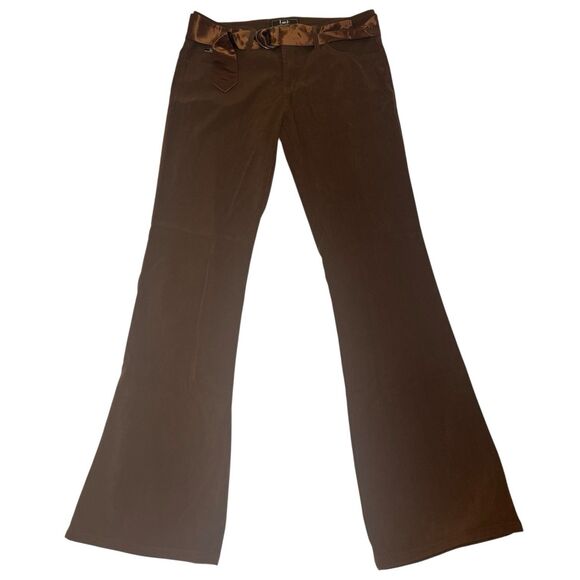 l.e.i. Brown Flare Pants Satin Belt Size 9 Y2K Vintage Fall Layering Retro - Picture 1 of 11